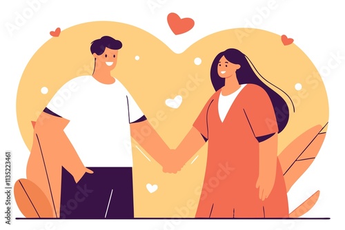 Obraz na płótnie Illustration, funny people in love holding hands, romance, happy Valentine's day w salonie