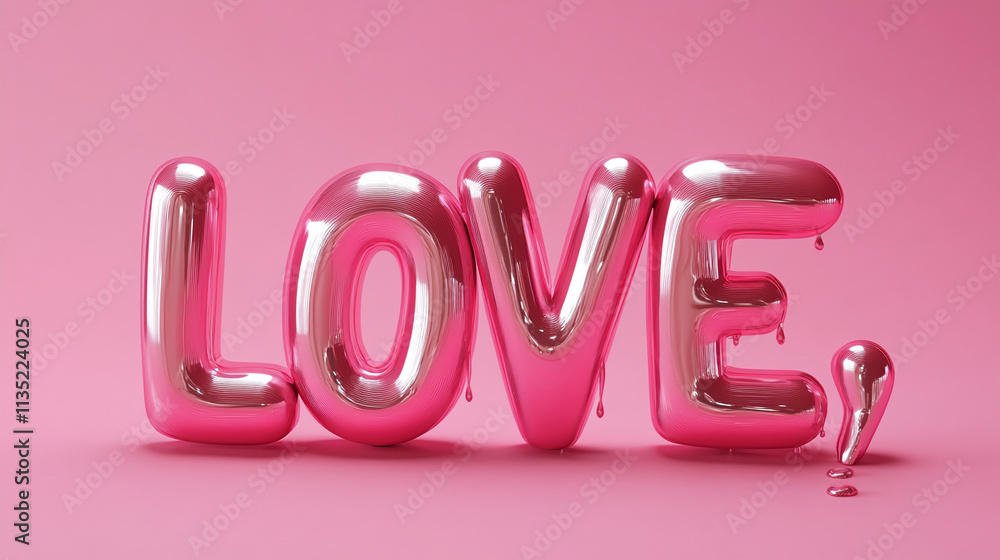 Colorful love sign in shiny pink and silver design against a bright pink background Colorful love sign in shiny pink and silver design against a bright pink background