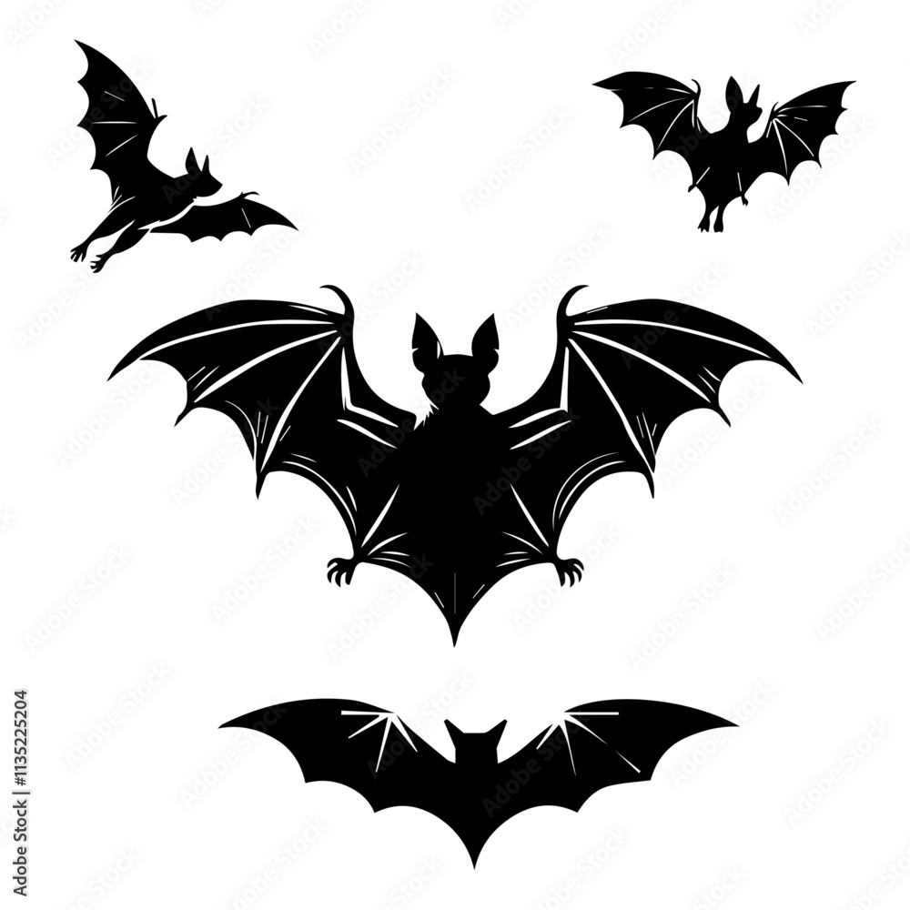 A set of vector silhouettes bats, vector illustration A set of vector silhouettes bats, vector illustration