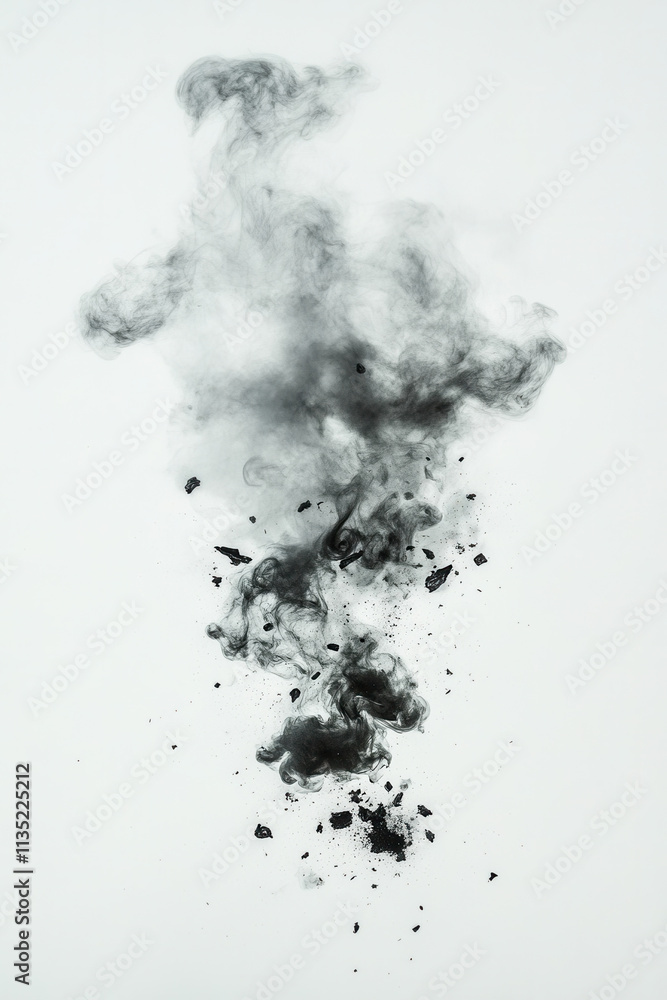 Ashes and Smoke Rising Against White Background Ashes and Smoke Rising Against White Background