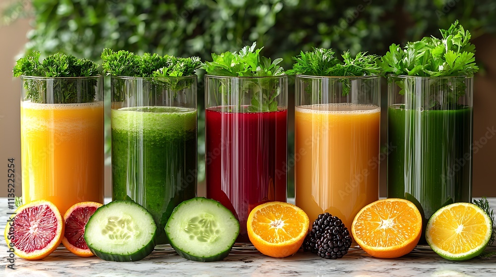 Refreshing healthy smoothies with fresh fruits and super foods in crystal glasses vibrant kitchen setting Refreshing healthy smoothies with fresh fruits and super foods in crystal glasses vibrant kitchen setting