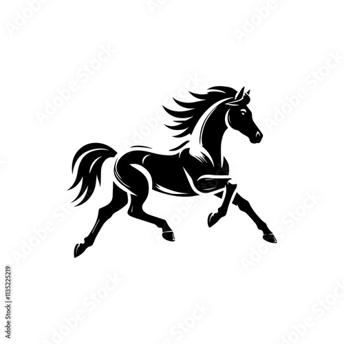 A silhouette illustration of a running horse on a white background, vector illustration