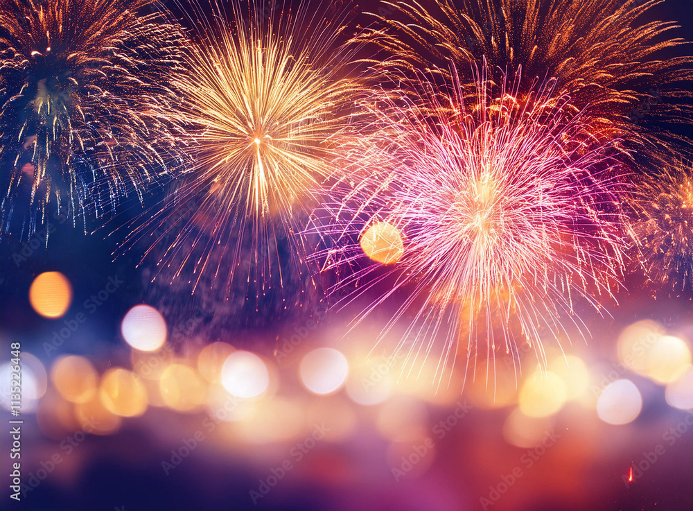 Fototapeta premium New Year Fireworks Celebration - Stunning Festive Backgrounds and Patterns