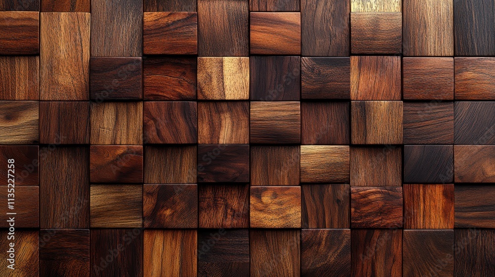 Dark Brown Wooden Block Wall Texture, 3D Cube Pattern, Natural Woodgrain Background. Dark Brown Wooden Block Wall Texture, 3D Cube Pattern, Natural Woodgrain Background.