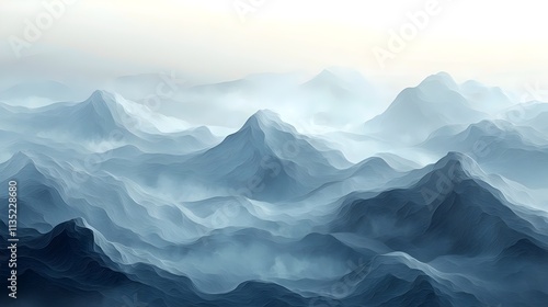 Wallpaper Mural Serene landscape of cascading blue mountains enveloped in mist, creating a calming and ethereal atmosphere, perfect for dreamlike visuals. Torontodigital.ca