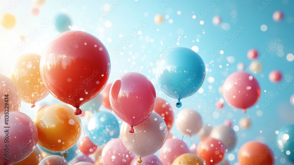 Festive Pastel Balloons Floating in a Sunny Sky Joyful Celebration Background Image Festive Pastel Balloons Floating in a Sunny Sky Joyful Celebration Background Image