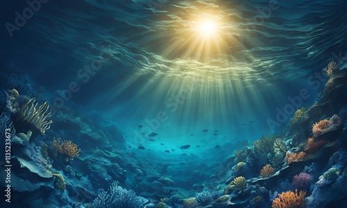 Underwater Sea - Deep Water Abyss With Blue Sun light