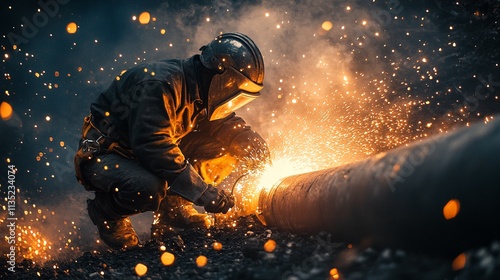 Mastering Metal: A Welder's Artistic Blaze. photo