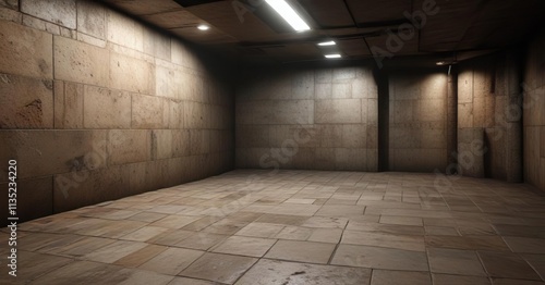 Wallpaper Mural underground bunker with tile floor and brick walls, reinforced steel, survival gear Torontodigital.ca