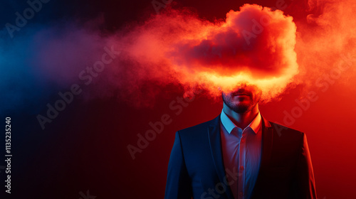 Conceptual image of a person with head in cloud, symbolizing creativity and imagination. photo