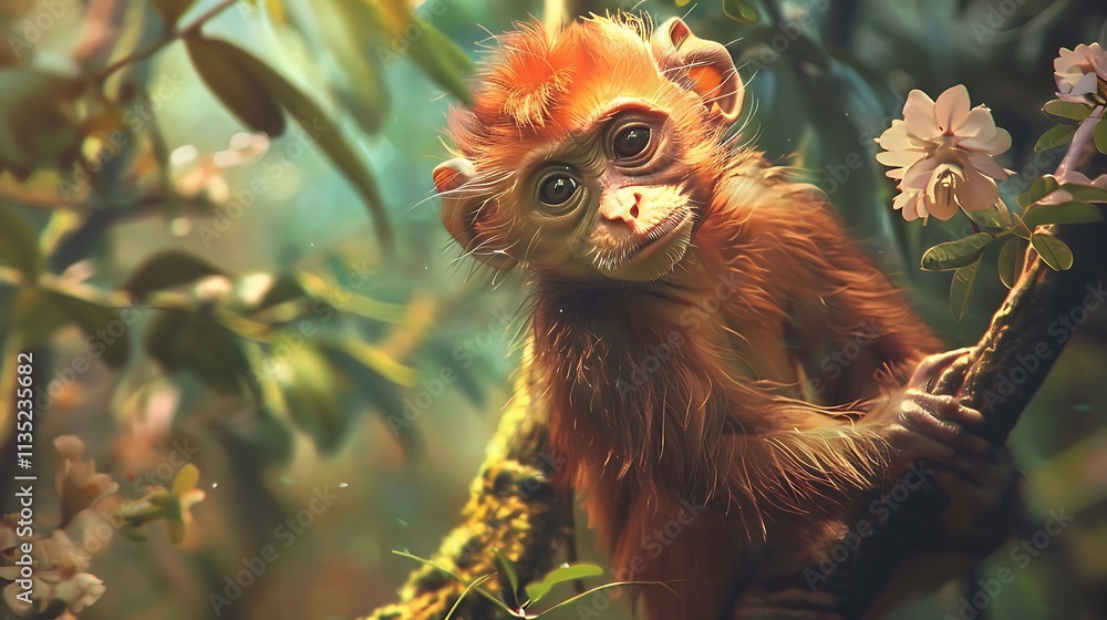 Obraz premium Red-shanked douc langur monkey in the rainforest