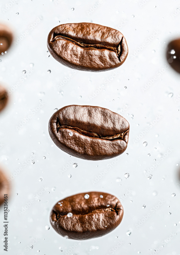 Floating Coffee Beans on Minimalist White Background Floating Coffee Beans on Minimalist White Background