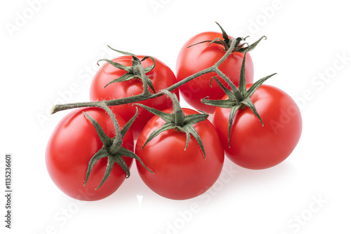 Branch of ripe cherry tomatoes isolated on white background