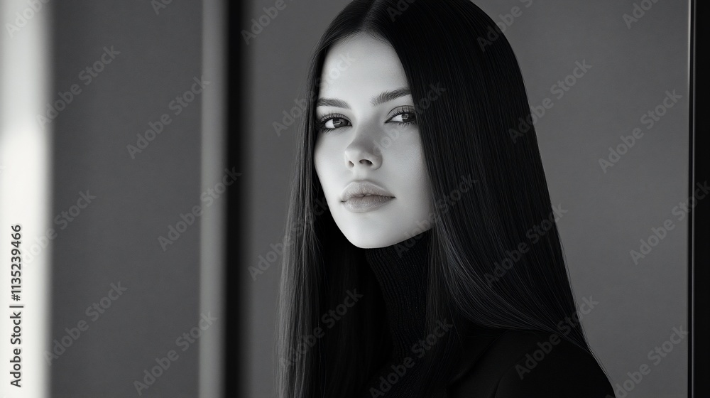 Beautiful woman with long, straight hair posing. Beautiful woman with long, straight hair posing.