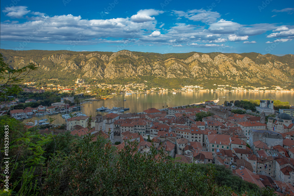 Kotor, Montenegro. The Bay of Kotor is one of the most beautiful places on the Adriatic Sea, with a preserved Venetian fortress, old small villages, medieval towns and scenic mountains.