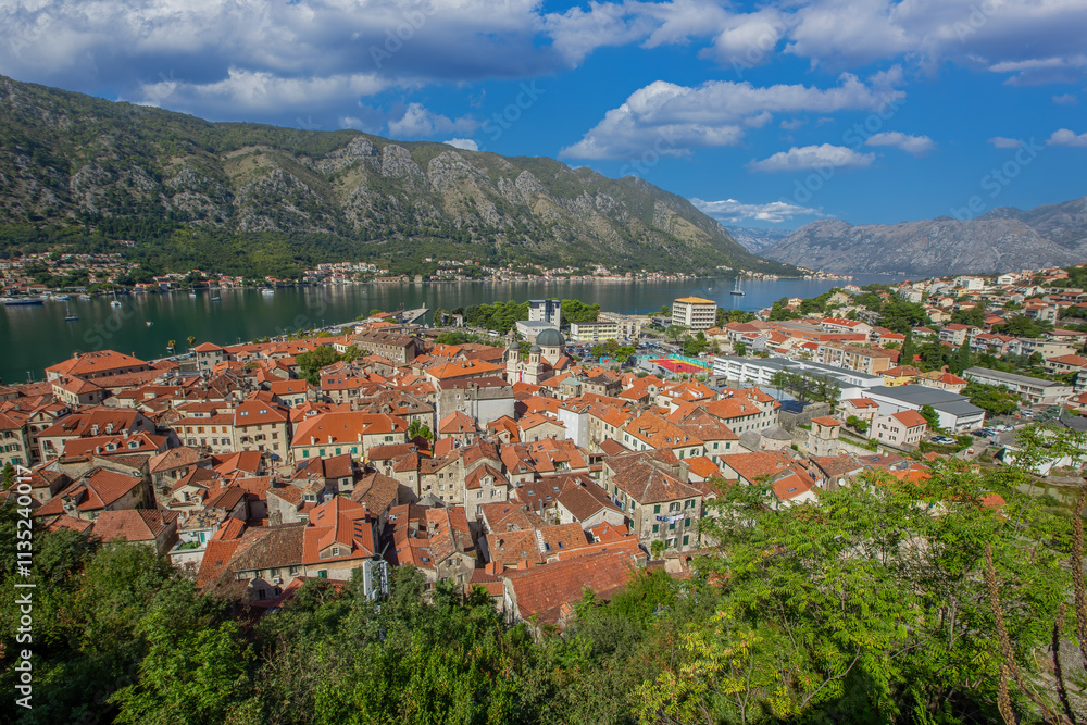 Kotor, Montenegro. The Bay of Kotor is one of the most beautiful places on the Adriatic Sea, with a preserved Venetian fortress, old small villages, medieval towns and scenic mountains.