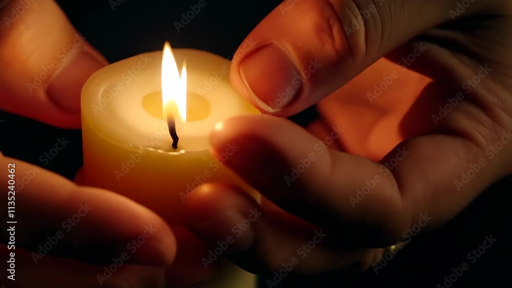 Embracing the warmth of a single candle flame in a tranquil moment of reflection and peace Embracing the warmth of a single candle flame in a tranquil moment of reflection and peace