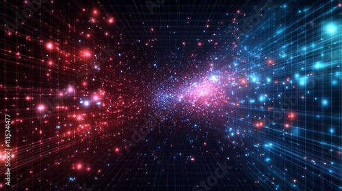 Wallpaper Mural Digital explosion effect with blue and red particles forming a tunnel of light and motion, evoking space, energy, and cutting-edge digital design themes.. AI Generation Torontodigital.ca