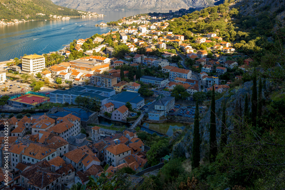 Kotor, Montenegro. The Bay of Kotor is one of the most beautiful places on the Adriatic Sea, with a preserved Venetian fortress, old small villages, medieval towns and scenic mountains.