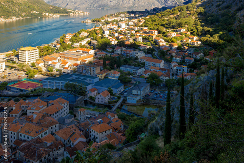 Obraz na płótnie Kotor, Montenegro. The Bay of Kotor is one of the most beautiful places on the Adriatic Sea, with a preserved Venetian fortress, old small villages, medieval towns and scenic mountains. w salonie