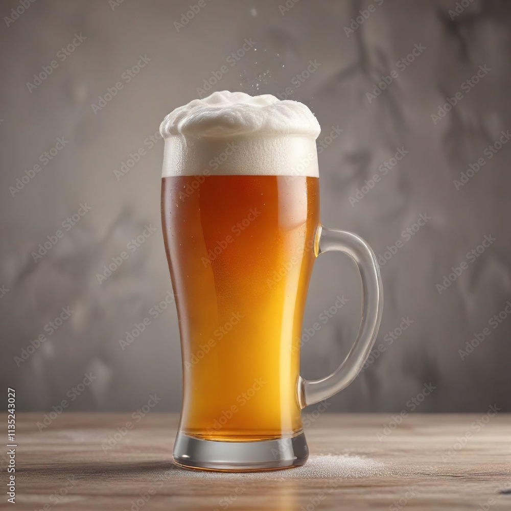Filled glass containing frothy beer with a curved foam wave shape on the top, beer, froth Filled glass containing frothy beer with a curved foam wave shape on the top, beer, froth