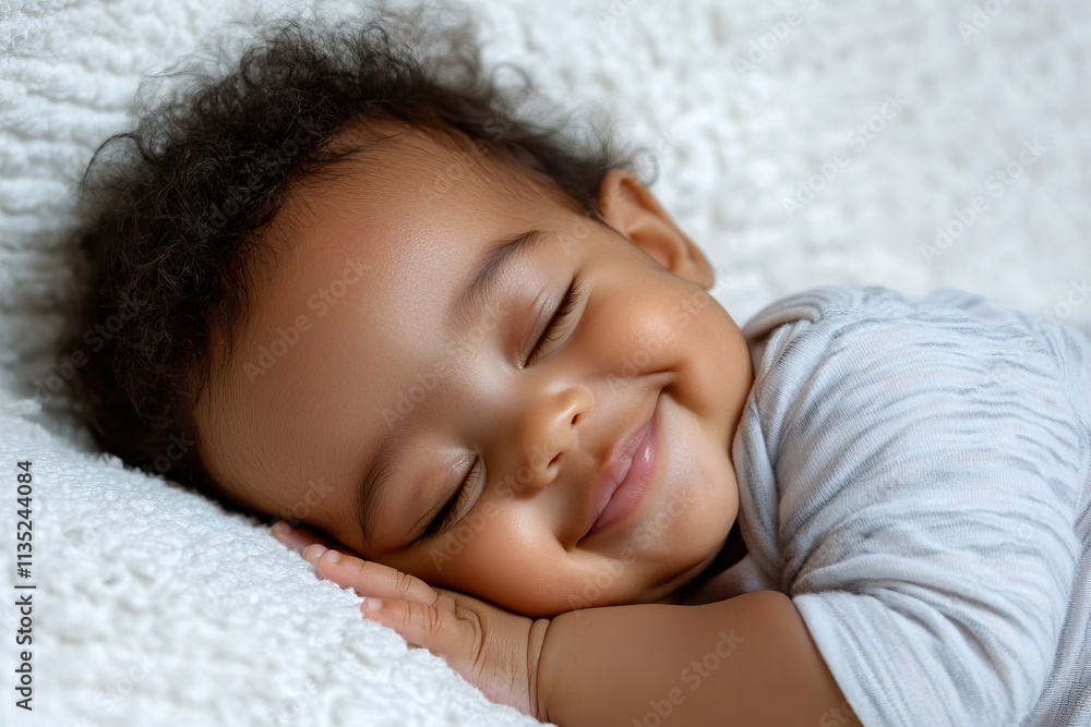 Smiling newborn baby lying on a pastel background, close-up with copy space. AI generated image Smiling newborn baby lying on a pastel background, close-up with copy space. AI generated image