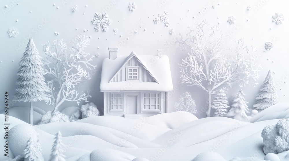 Serene Winter Wonderland: A Snow-Covered Cabin Nestled in a Pristine White Landscape Serene Winter Wonderland: A Snow-Covered Cabin Nestled in a Pristine White Landscape