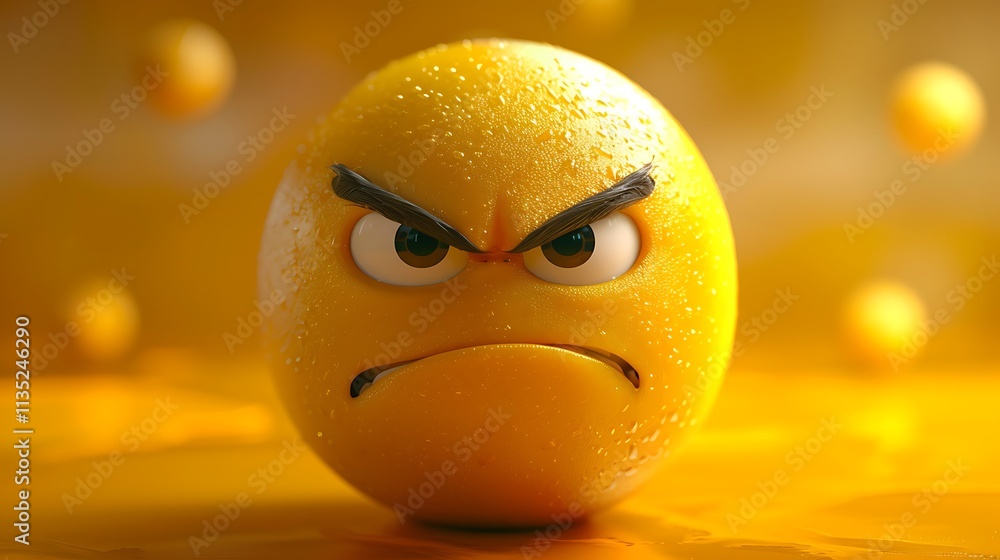 3D yellow emoji with wrathful expression, angry eyes, HD, yellow gradient background 3D yellow emoji with wrathful expression, angry eyes, HD, yellow gradient background