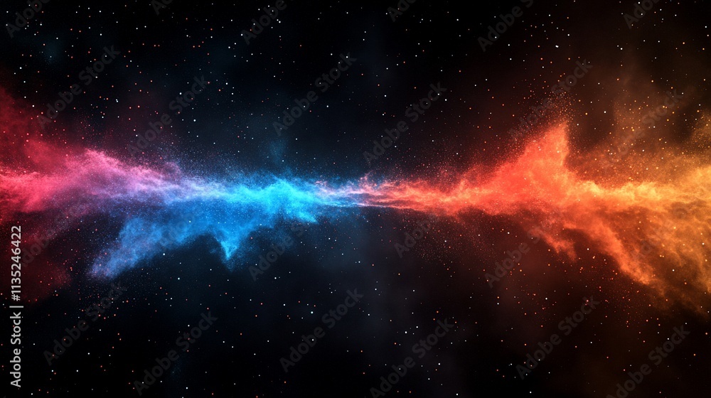 Obraz premium Abstract cosmic nebula with blue and orange energy streams in space.