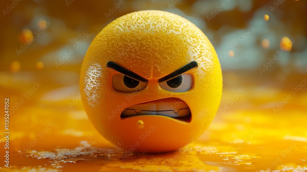 3D yellow emoji with irate expression, flaring nostrils, HD, yellow gradient 3D yellow emoji with irate expression, flaring nostrils, HD, yellow gradient