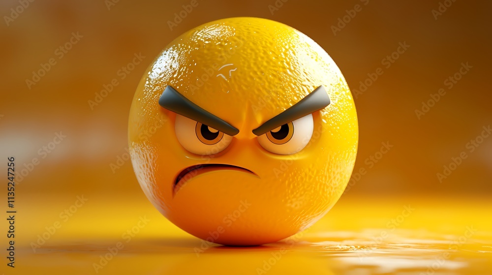 3D yellow emoji with livid expression, glaring eyes, HD, yellow gradient 3D yellow emoji with livid expression, glaring eyes, HD, yellow gradient