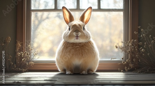 Flemish Giant rabbit with groomed fur in peaceful setting photo