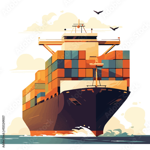 Illustration of a cargo ship in the ocean
