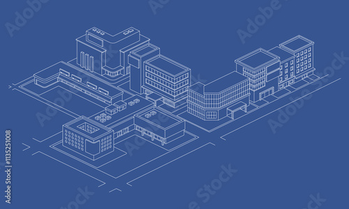 Isometric outline of cityscape vector illustration. Suitable for modern city ​​layout overview. City blueprint