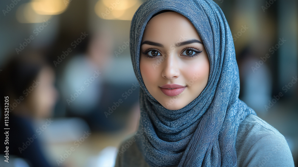 Professional woman wearing a hijab leading a team meeting. Professional woman wearing a hijab leading a team meeting.