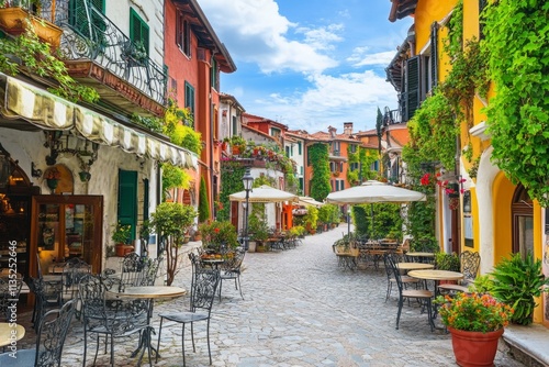 Fototapeta Naklejka Na Ścianę i Meble -  Colorful European Town with Outdoor Cafes