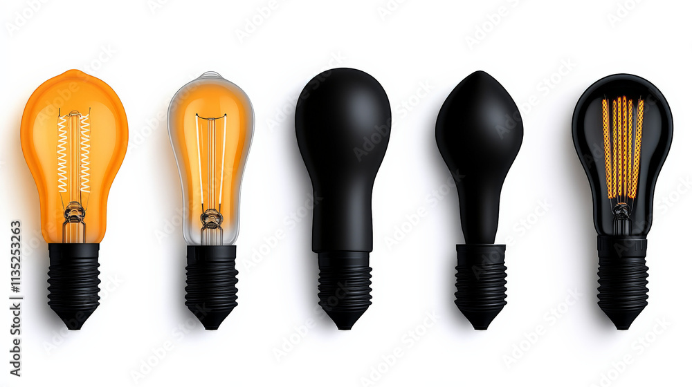 Illuminating Ideas: A Row of Unique Light Bulbs Illuminating Ideas: A Row of Unique Light Bulbs