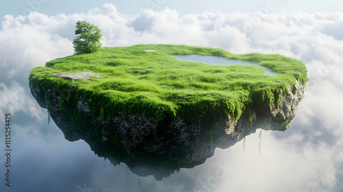 Fantasy floating island with natural grass, environmental concepthigh quality image photo