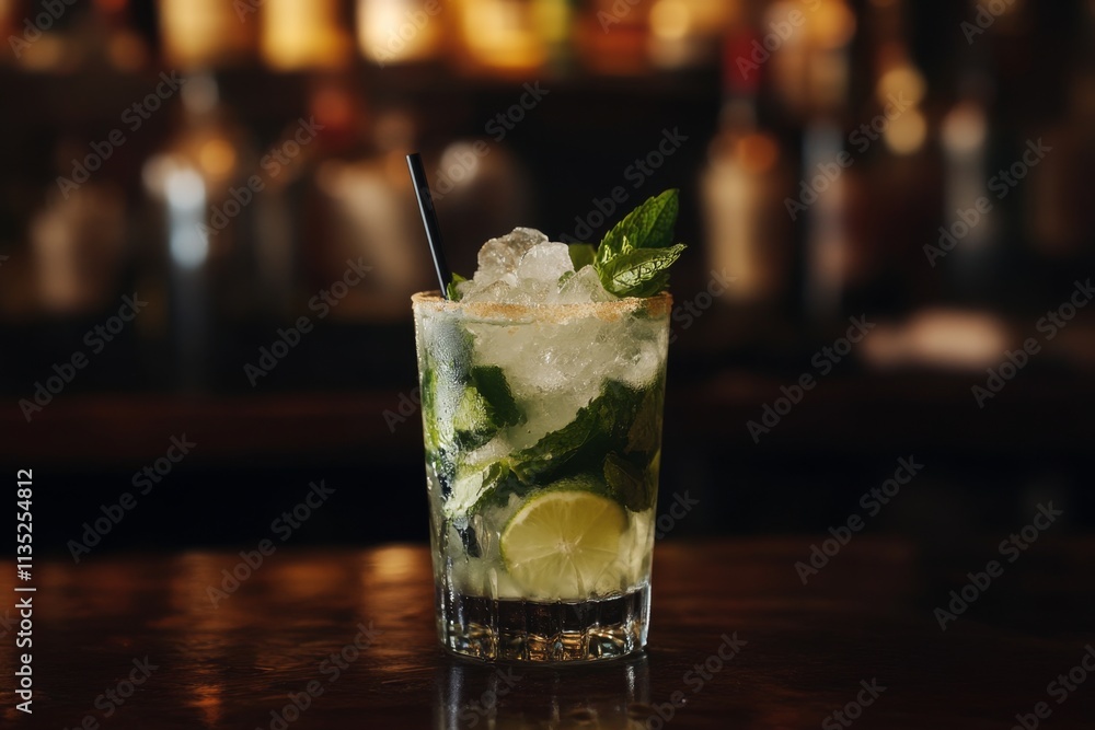 Refreshing Mojito Cocktail on a Dark Bar Refreshing Mojito Cocktail on a Dark Bar