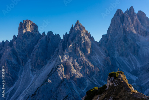 Cadini di Misurina mountain ridge group in the Dolomites. Rocky needle peaks in the Dolomiti Alps mountain summits landscape. Alpine scenic mountain landscape
