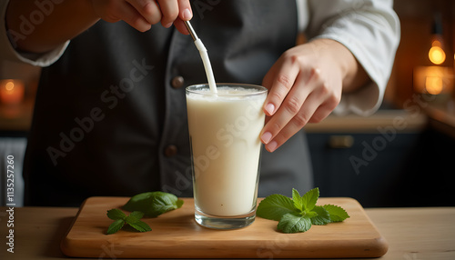 Wallpaper Mural Chilled creamy drink stirred in glass with mint leaves Torontodigital.ca