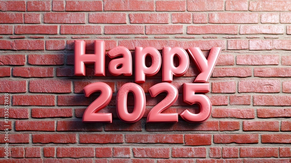 Obraz premium Happy New Year 2025 Brick Wall - Festive, celebratory, brick background, new beginnings, year 2025