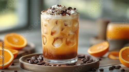 Refreshing beverages served on a wooden table in a sunny cafe setting
