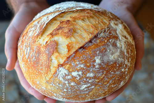 hausgemachtes Brot frisch gebacken in Händen gehalten

 photo