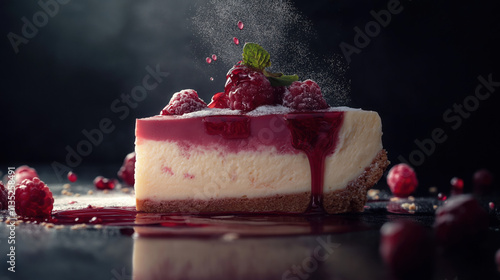 Studio Shot of Creamy Cheesecake with Fresh Fruit Topping