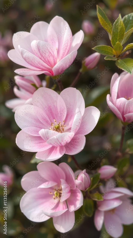 Delicate pink magnolia blossoms, soft petals, vibrant spring bloom, nature, plant, flower power