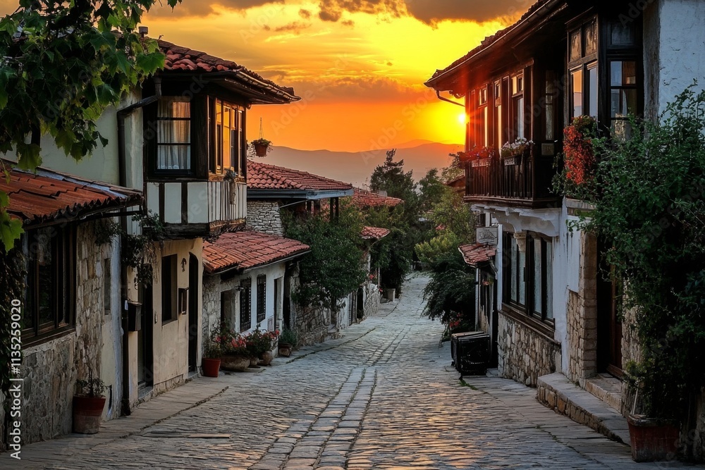 Picturesque Old Town Street at Sunset Picturesque Old Town Street at Sunset