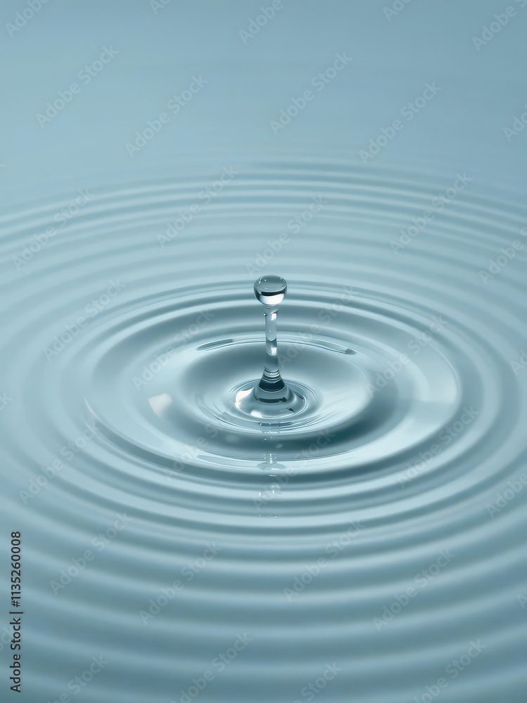 A pristine water droplet impacting still water, creating concentric ripples, pure, calm A pristine water droplet impacting still water, creating concentric ripples, pure, calm