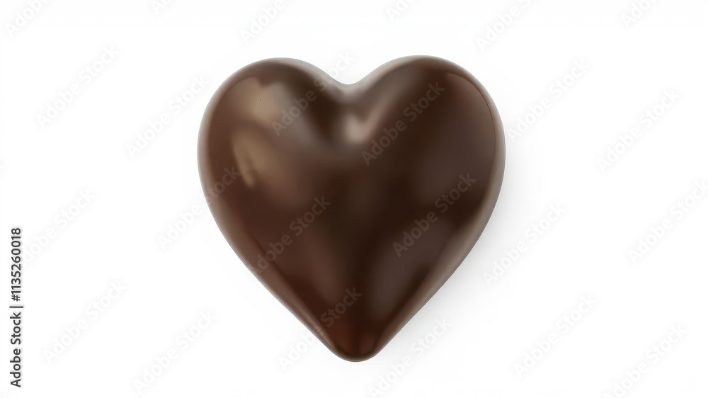 A rich, dark chocolate heart, glossy and smooth, set against a pure white background, sweets, image A rich, dark chocolate heart, glossy and smooth, set against a pure white background, sweets, image