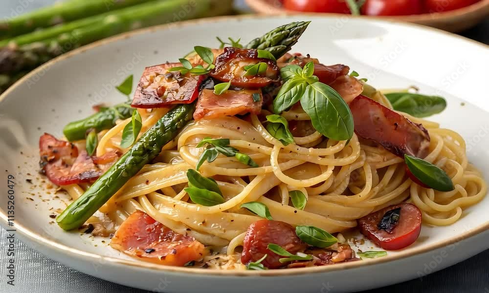 Decadent Pasta with Crispy Bacon and Tender Asparagus, Gourmet Pasta with Fresh Herbs, Bacon, and Asparagus
Decadent Pasta with Crispy Bacon and Tender Asparagus, Gourmet Pasta with Fresh Herbs, Bacon, and Asparagus
